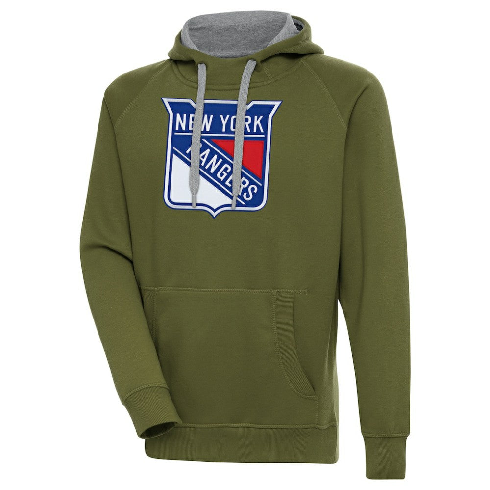 New York Rangers Antigua Victory Pullover Hoodie - Olive - NHL