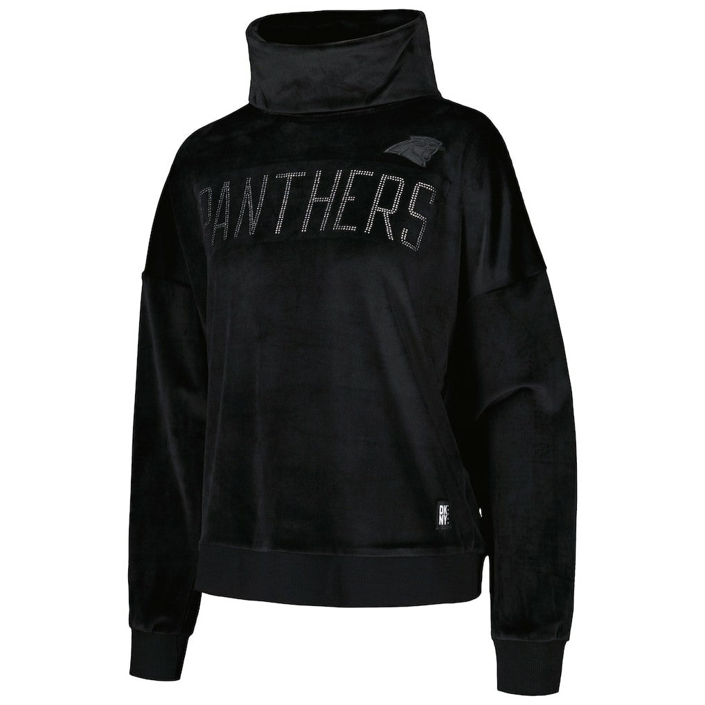 Carolina Panthers DKNY Sport Women's Deliliah Rhinestone Funnel Neck Pullover Sweatshirt Black | NFL