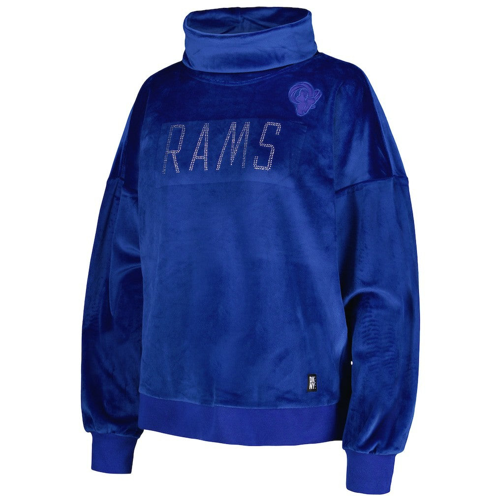 Los Angeles Rams DKNY Sport Women's Deliliah Rhinestone Funnel Neck Pullover Sweatshirt Royal | NFL