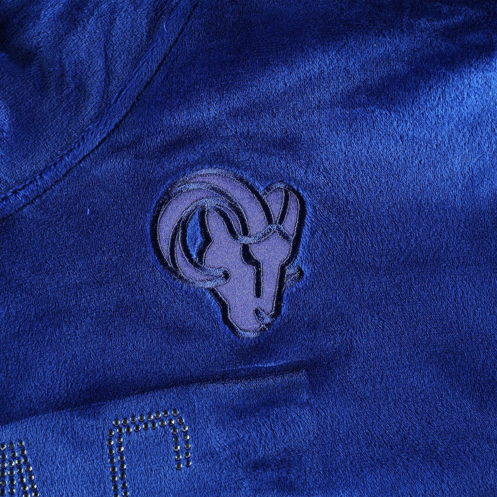 Los Angeles Rams DKNY Sport Women's Deliliah Rhinestone Funnel Neck Pullover Sweatshirt Royal | NFL