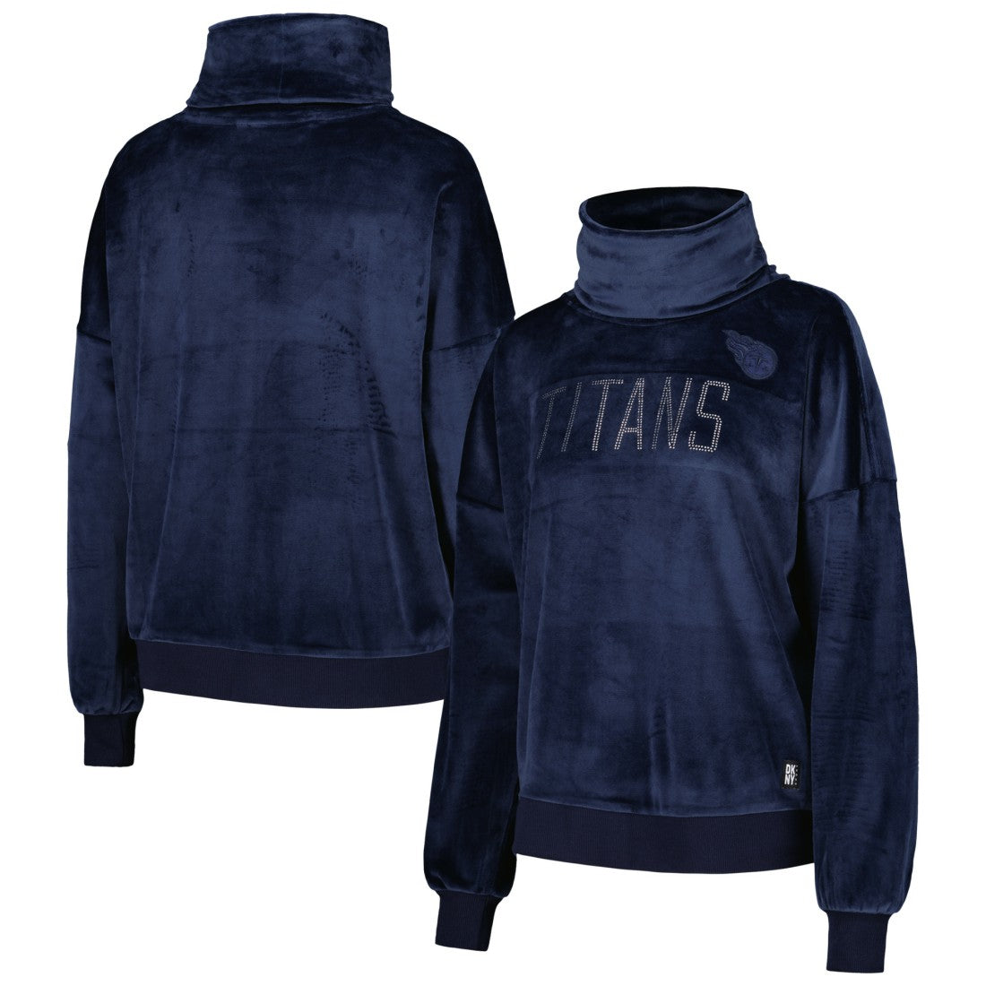 Tennessee Titans DKNY Sport Women's Deliliah Rhinestone Funnel Neck Pullover Sweatshirt Navy | NFL