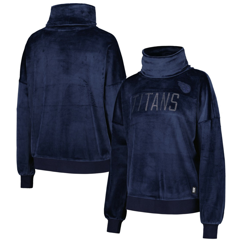 Tennessee Titans DKNY Sport Women's Deliliah Rhinestone Funnel Neck Pullover Sweatshirt Navy | NFL