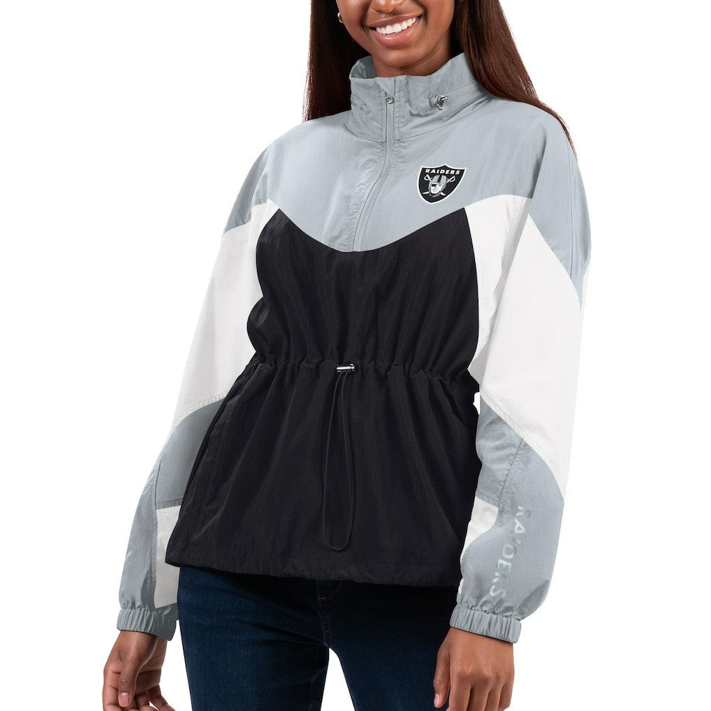 Las Vegas Raiders G-III 4Her by Carl Banks Women's Tie Breaker Lightweight Quarter-Zip Jacket Black/Silver | NFL