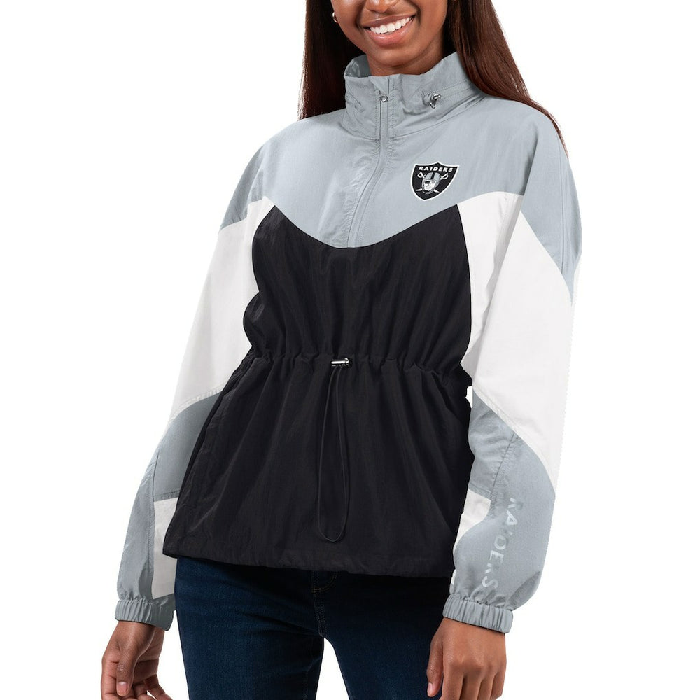 Las Vegas Raiders G-III 4Her by Carl Banks Women's Tie Breaker Lightweight Quarter-Zip Jacket Black/Silver | NFL