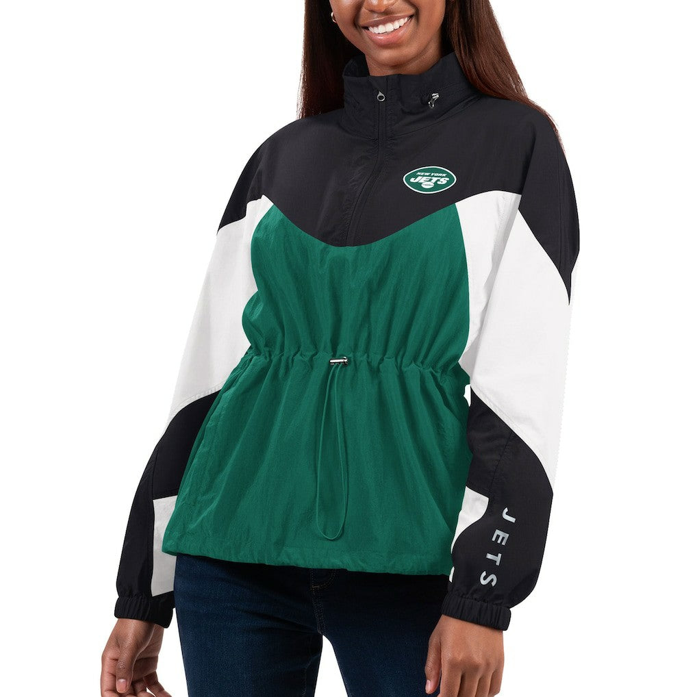 New York Jets G-III 4Her by Carl Banks Women's Tie Breaker Lightweight Quarter-Zip Jacket Green/Black | NFL