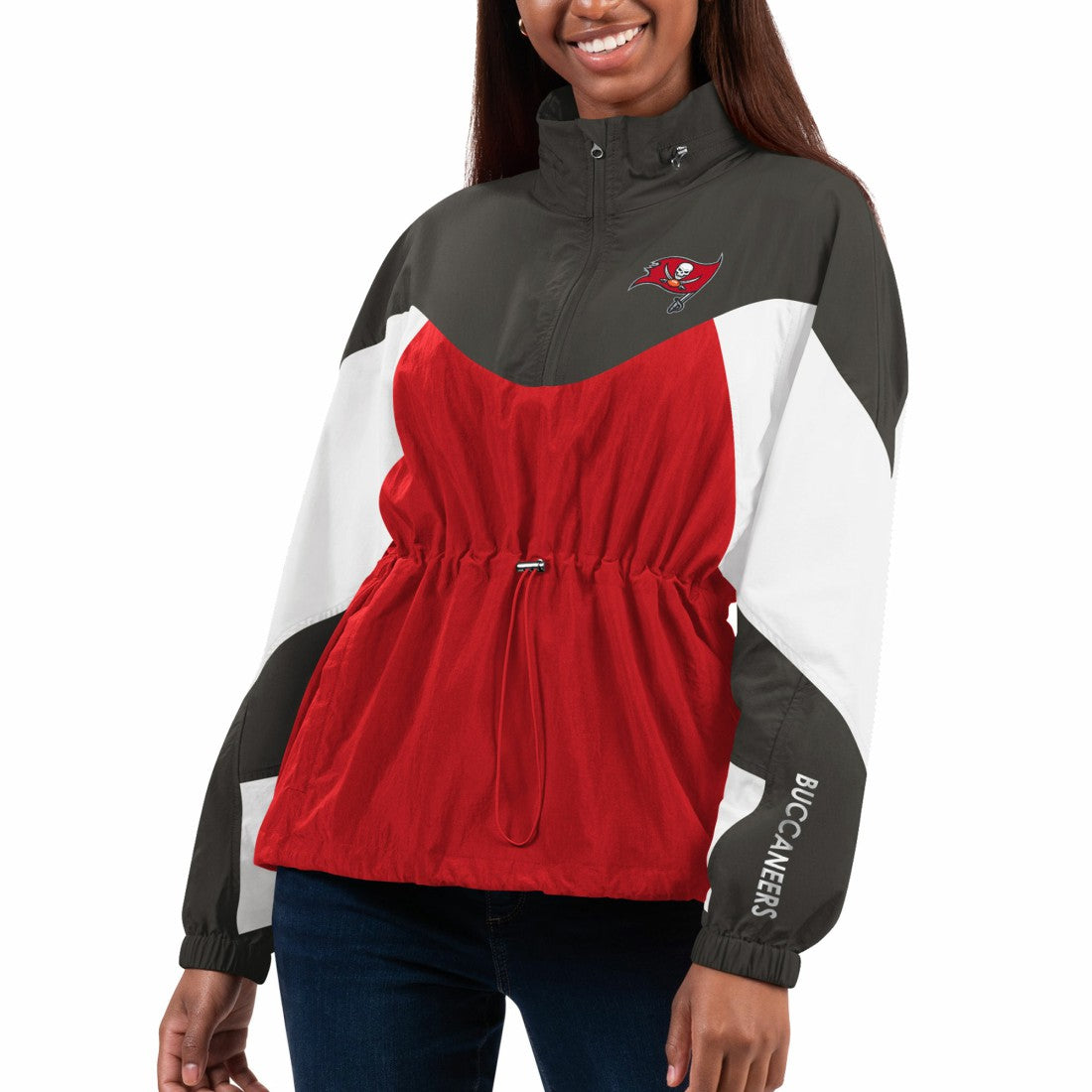Tampa Bay Buccaneers G-III 4Her by Carl Banks Women's Tie Breaker Lightweight Quarter-Zip Jacket Red/Pewter | NFL
