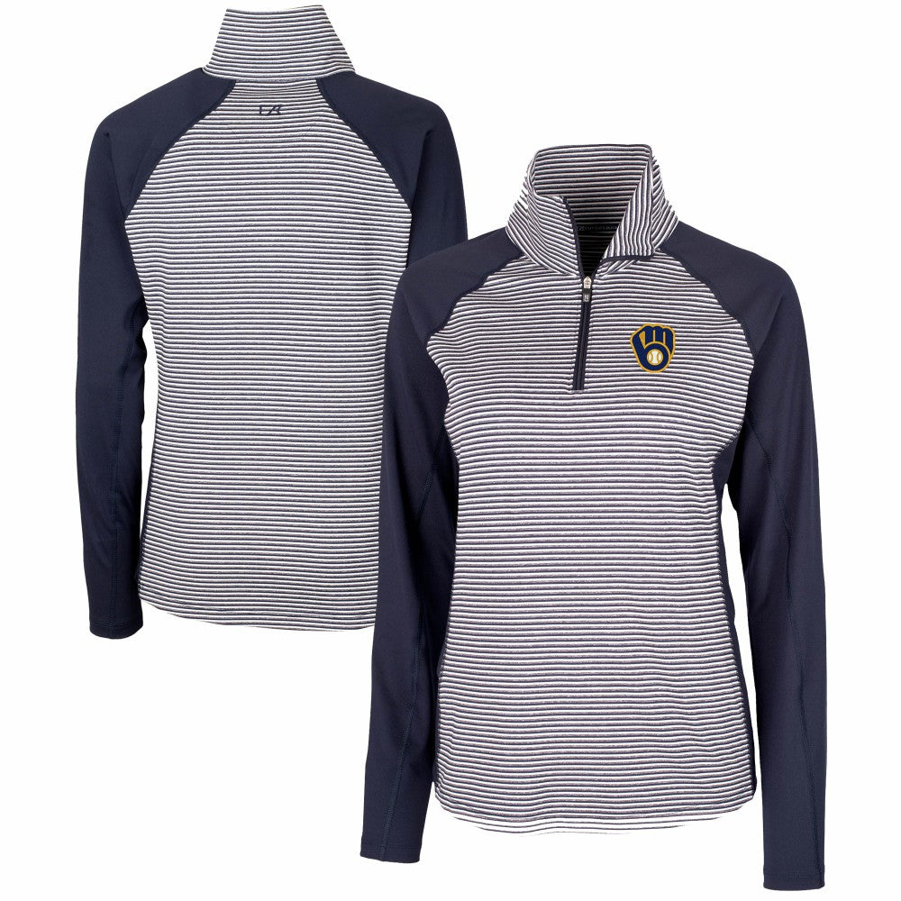 Milwaukee Brewers Cutter & Buck Women's DryTec Forge Tonal Stripe Half-Zip Top - MLB