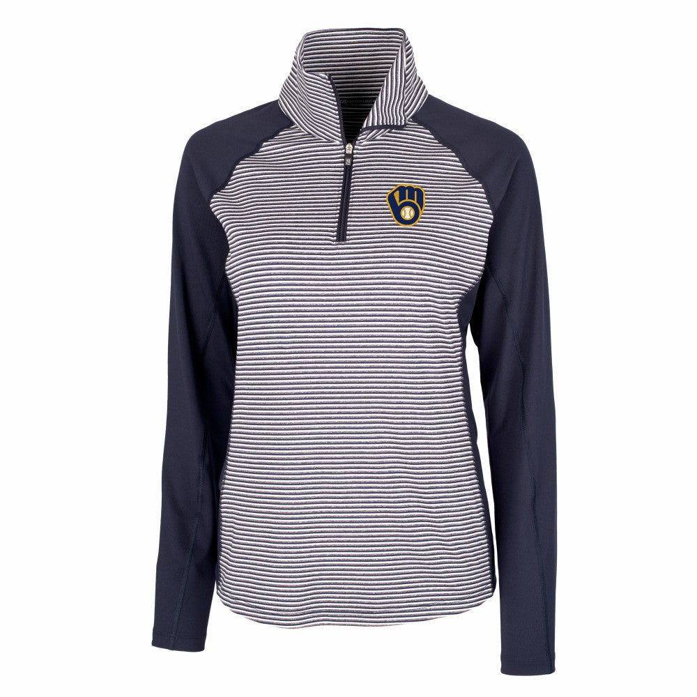 Milwaukee Brewers Cutter & Buck Women's DryTec Forge Tonal Stripe Half-Zip Top - MLB