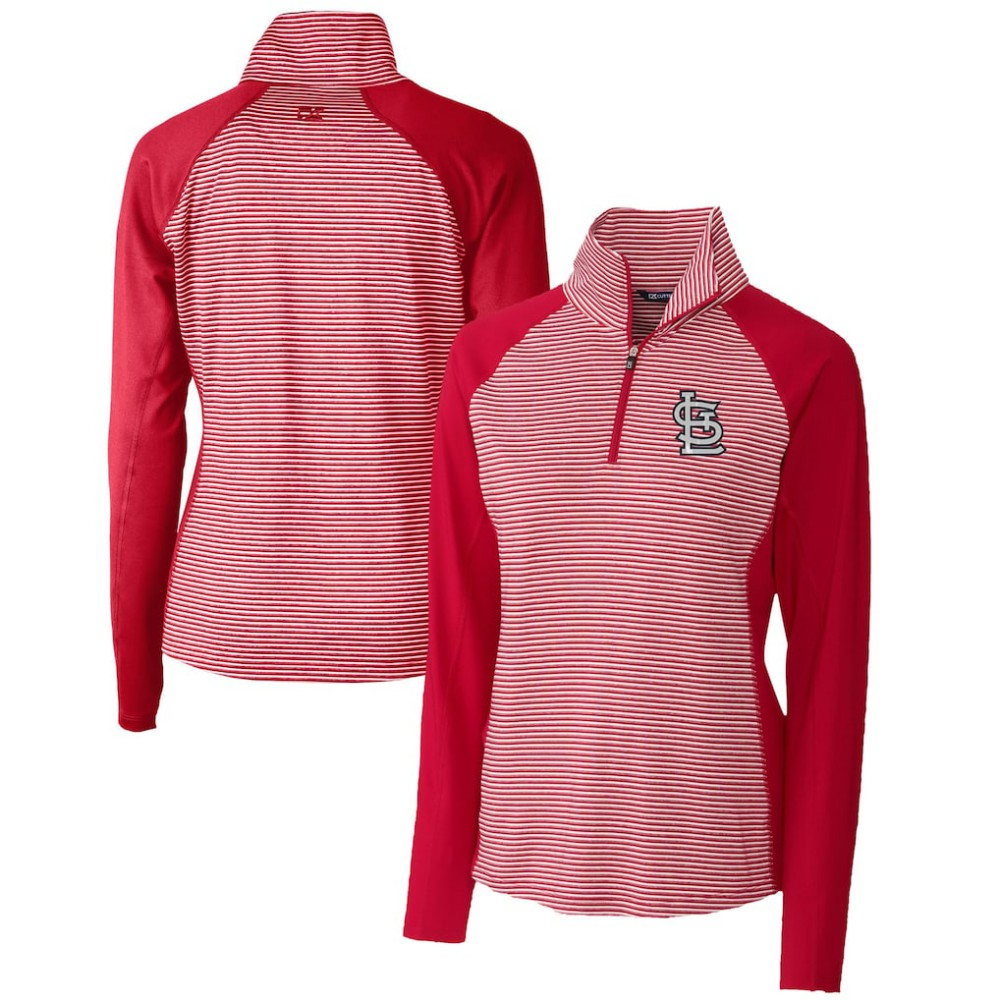 St. Louis Cardinals Cutter & Buck Women's DryTec Forge Tonal Stripe Half-Zip Top - MLB