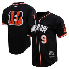 Joe Burrow Cincinnati Bengals Pro Standard Mesh Baseball Button-Up T-Shirt Black | NFL