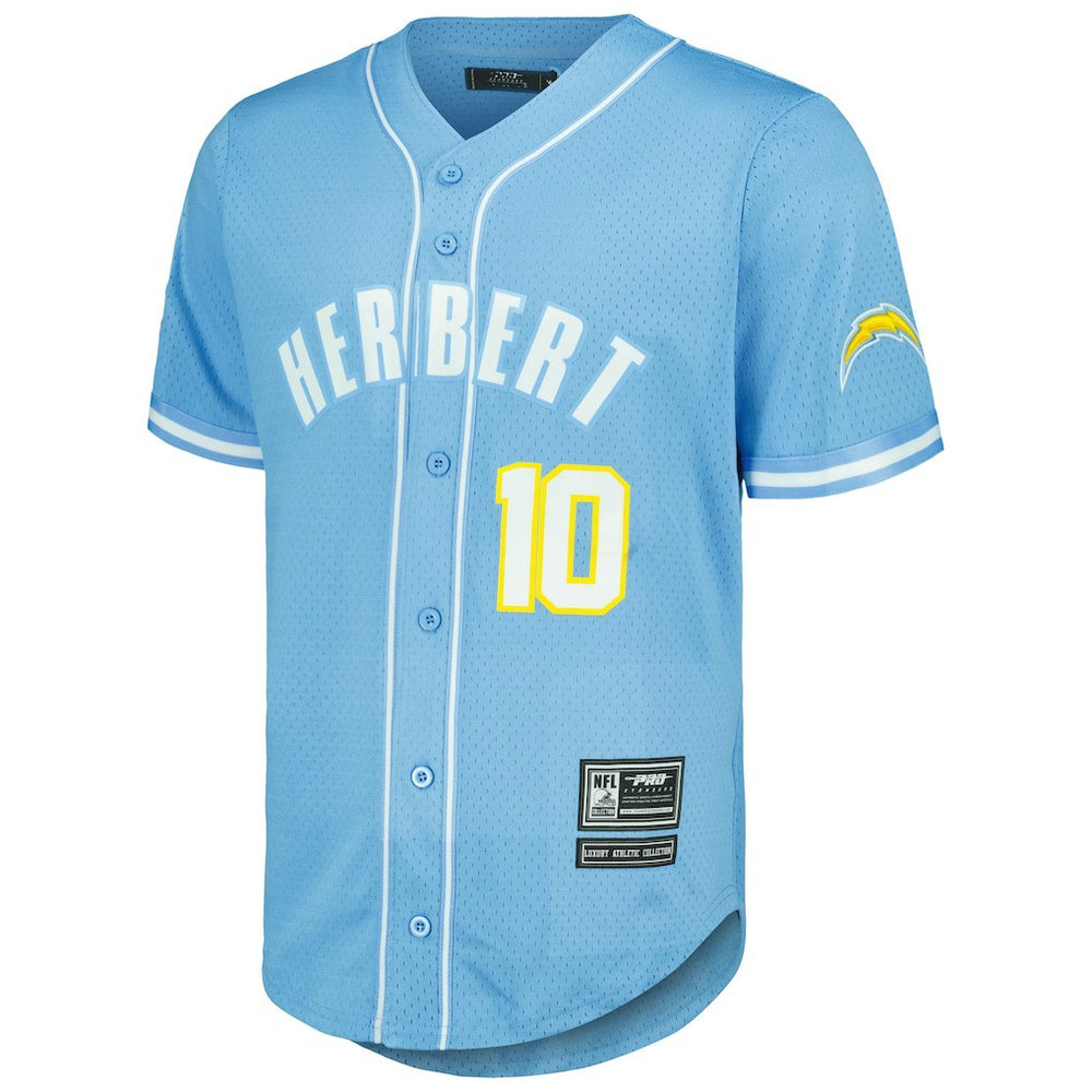 Justin Herbert Los Angeles Chargers Pro Standard Mesh Baseball Button-Up T-Shirt Powder Blue | NFL