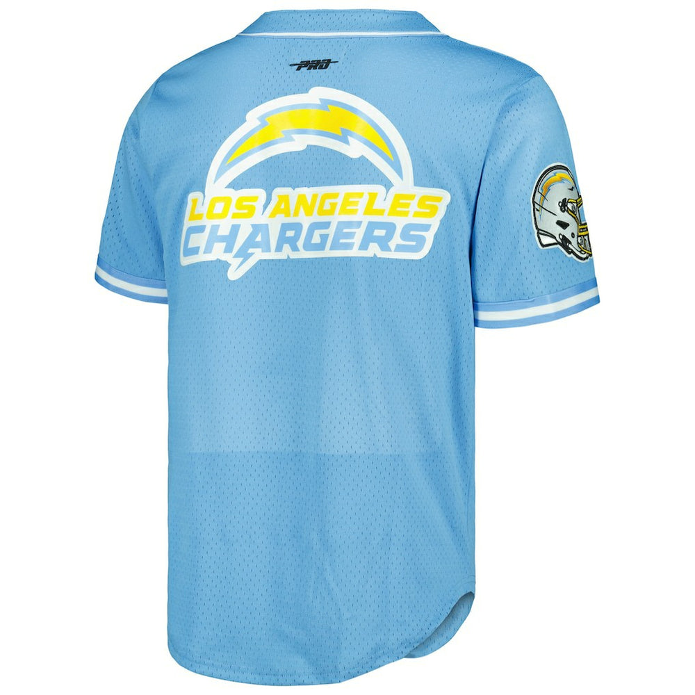 Justin Herbert Los Angeles Chargers Pro Standard Mesh Baseball Button-Up T-Shirt Powder Blue | NFL