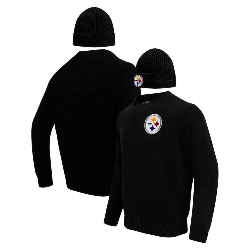 Pittsburgh Steelers Pro Standard Crewneck Pullover Sweater & Cuffed Knit Hat Box Gift Set Black | NFL