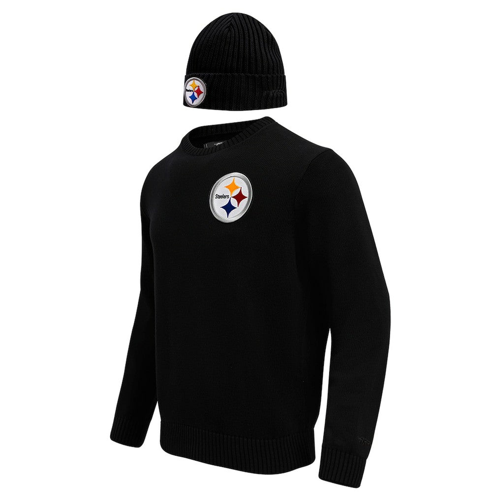 Pittsburgh Steelers Pro Standard Crewneck Pullover Sweater & Cuffed Knit Hat Box Gift Set Black | NFL