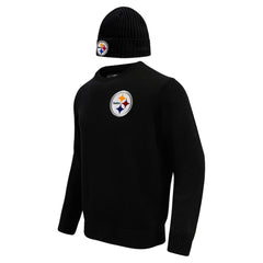 Pittsburgh Steelers Pro Standard Crewneck Pullover Sweater & Cuffed Knit Hat Box Gift Set Black | NFL