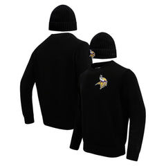 Minnesota Vikings Pro Standard Crewneck Pullover Sweater & Cuffed Knit Hat Box Gift Set Black | NFL