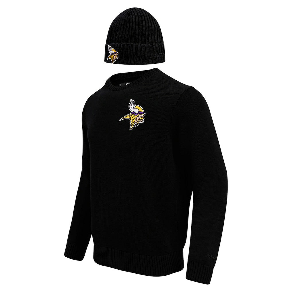 Minnesota Vikings Pro Standard Crewneck Pullover Sweater & Cuffed Knit Hat Box Gift Set Black | NFL