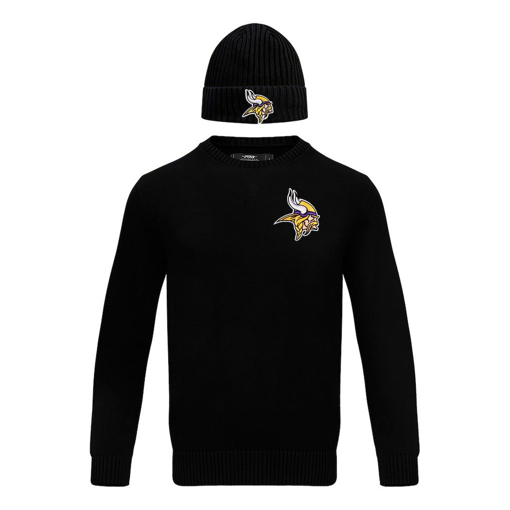 Minnesota Vikings Pro Standard Crewneck Pullover Sweater & Cuffed Knit Hat Box Gift Set Black | NFL