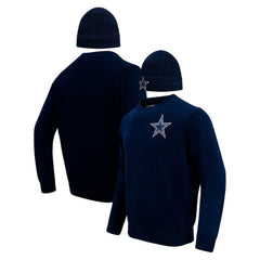 Dallas Cowboys Pro Standard Crewneck Pullover Sweater & Cuffed Knit Hat Box Gift Set Navy | NFL