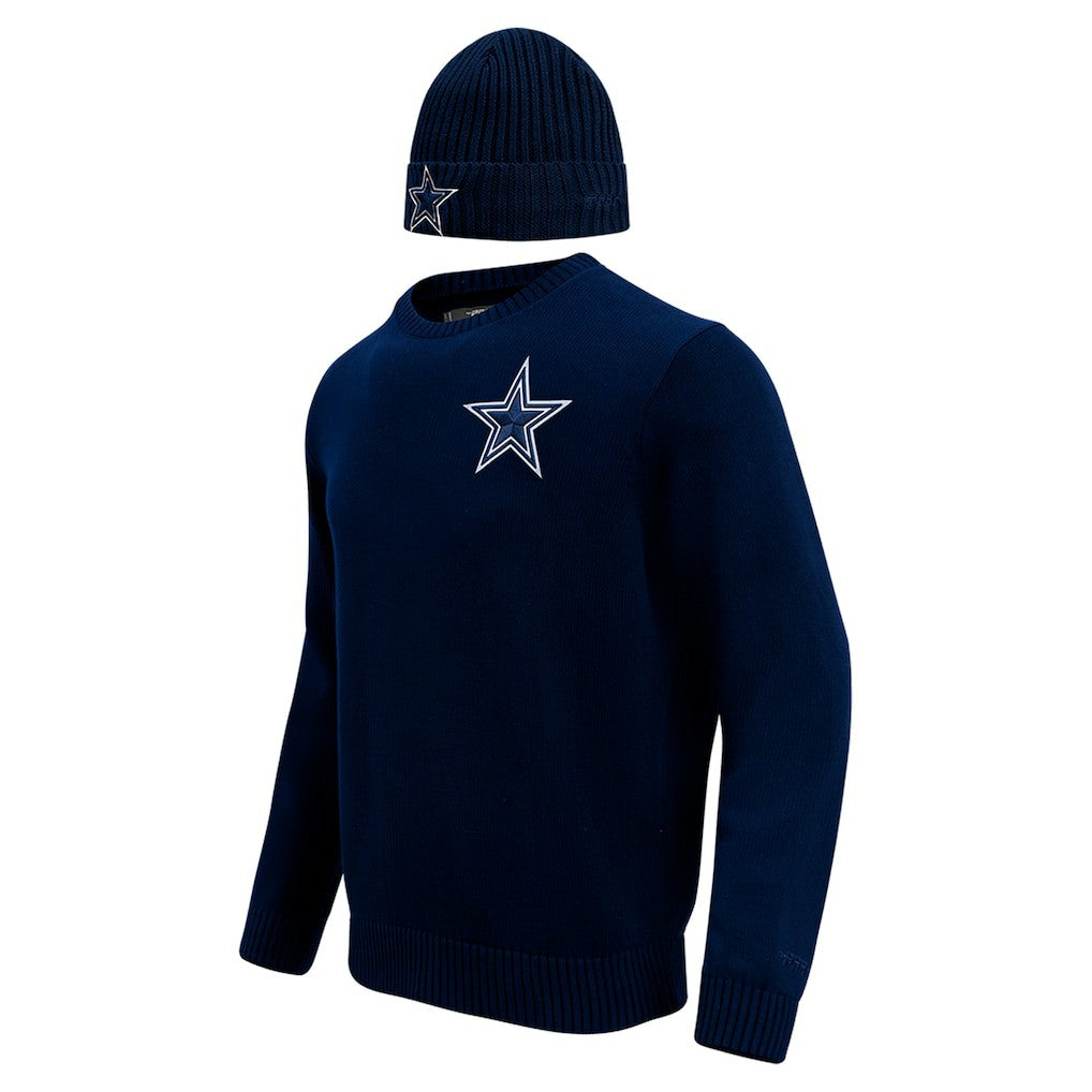 Dallas Cowboys Pro Standard Crewneck Pullover Sweater & Cuffed Knit Hat Box Gift Set Navy | NFL
