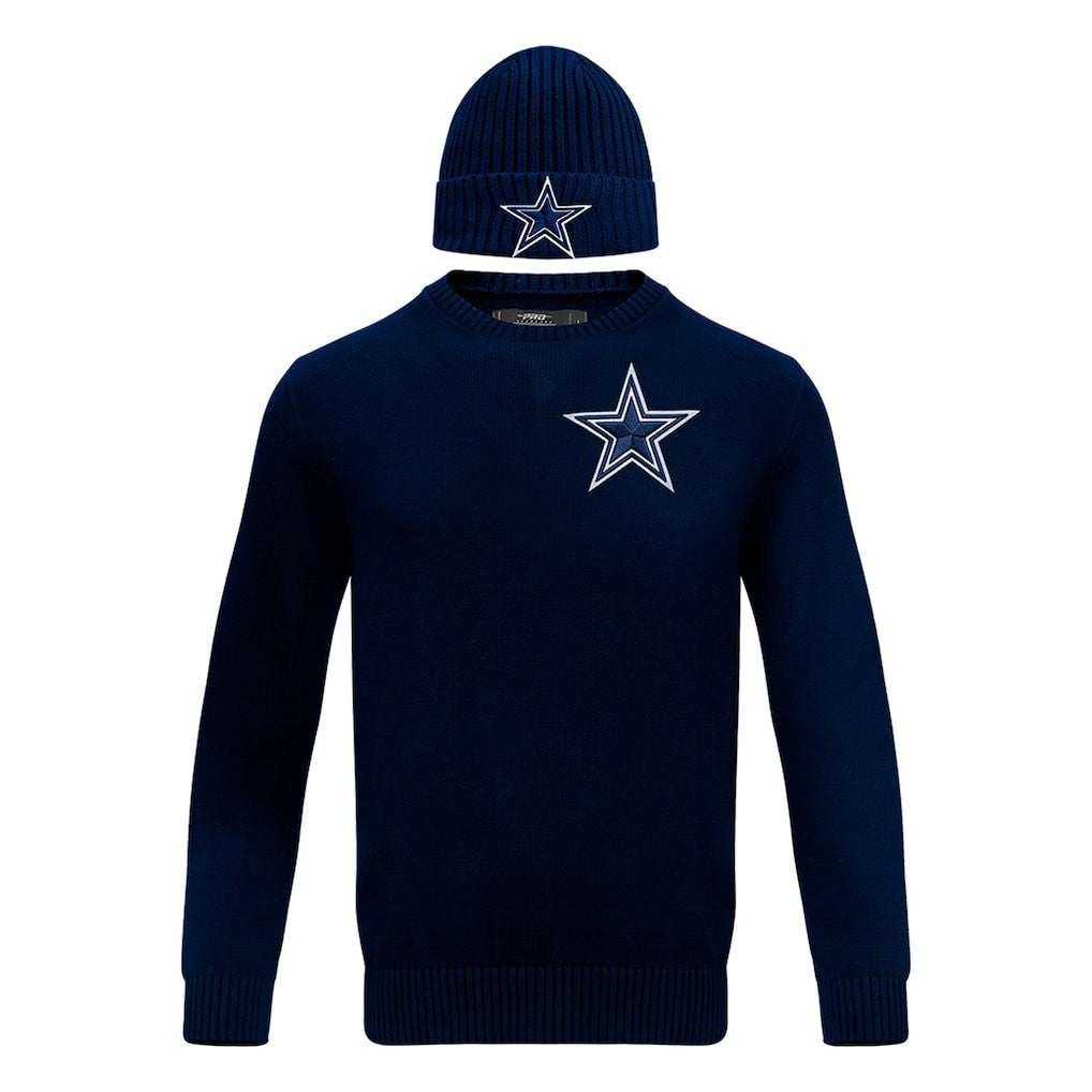 Dallas Cowboys Pro Standard Crewneck Pullover Sweater & Cuffed Knit Hat Box Gift Set Navy | NFL