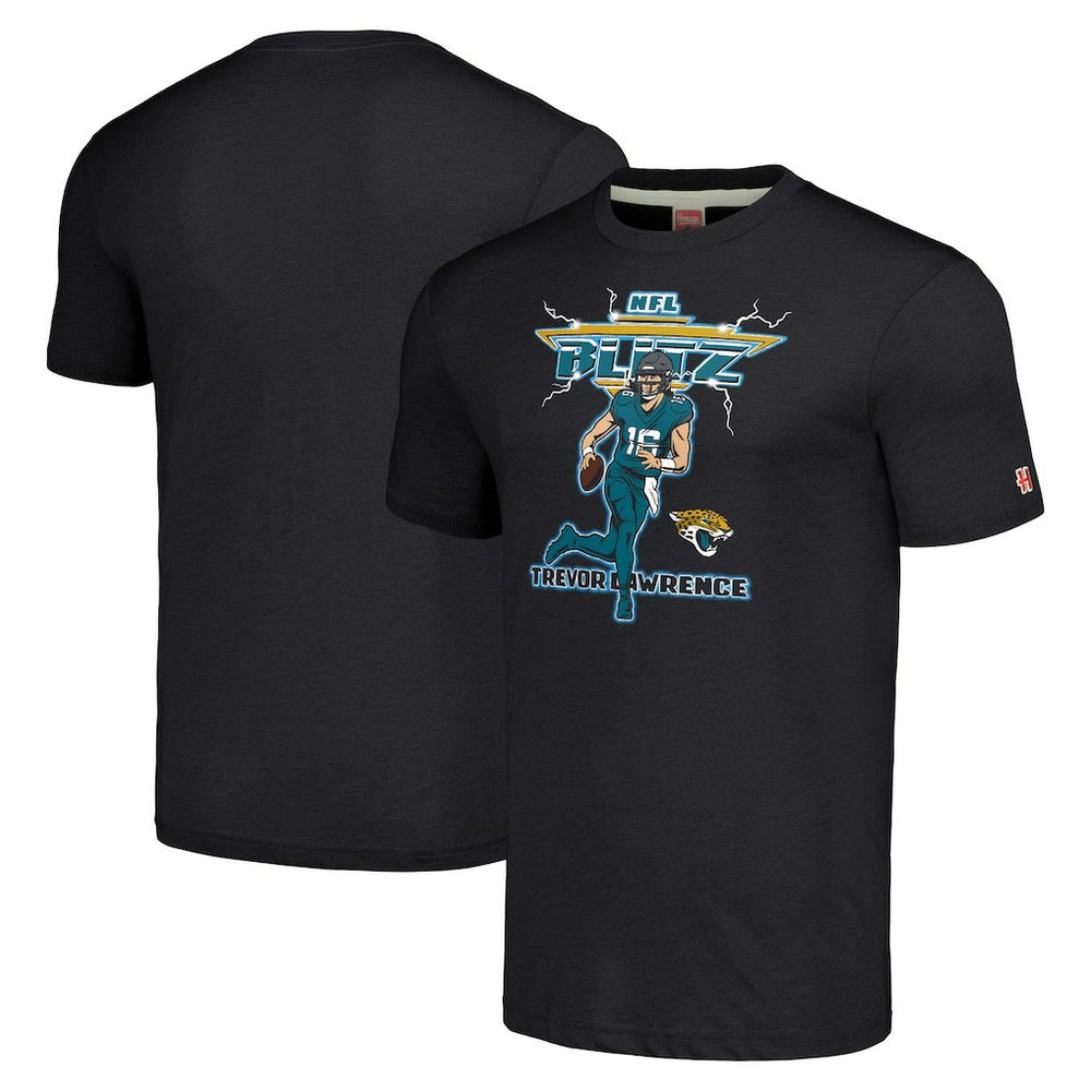 Trevor Lawrence Jacksonville Jaguars Homage Unisex NFL Blitz Player Tri-Blend T-Shirt Charcoal | NFL