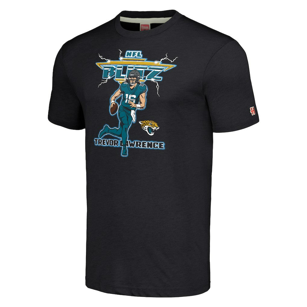 Trevor Lawrence Jacksonville Jaguars Homage Unisex NFL Blitz Player Tri-Blend T-Shirt Charcoal | NFL