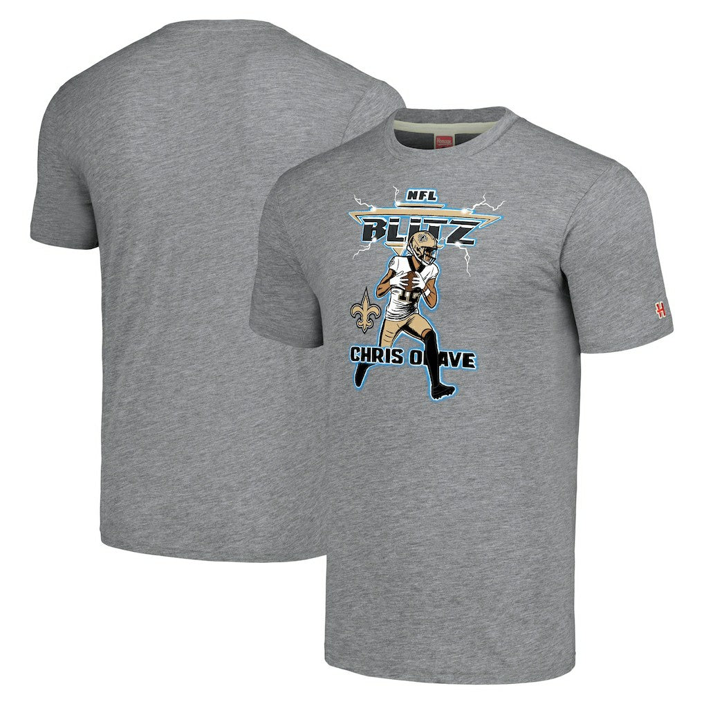 Chris Olave New Orleans Saints Homage Unisex NFL Blitz Player Tri-Blend T-Shirt Gray | NFL