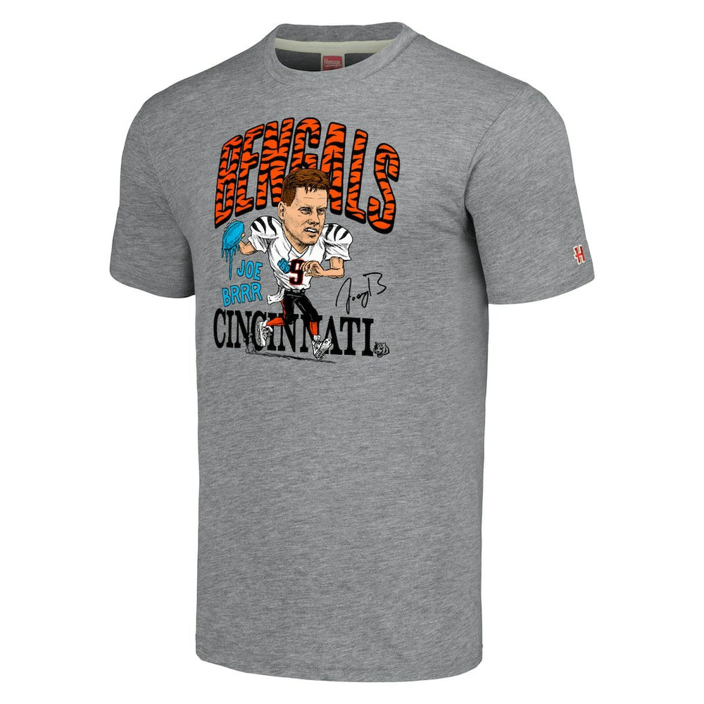 Joe Burrow Cincinnati Bengals Homage Unisex Caricature Player Tri-Blend T-Shirt Gray | NFL