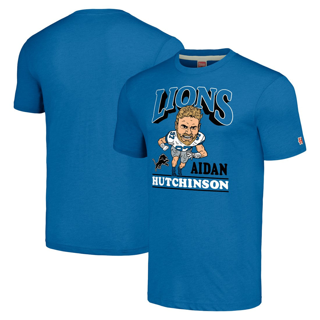 Aidan Hutchinson Detroit Lions Homage Unisex Caricature Player Tri-Blend T-Shirt Blue | NFL