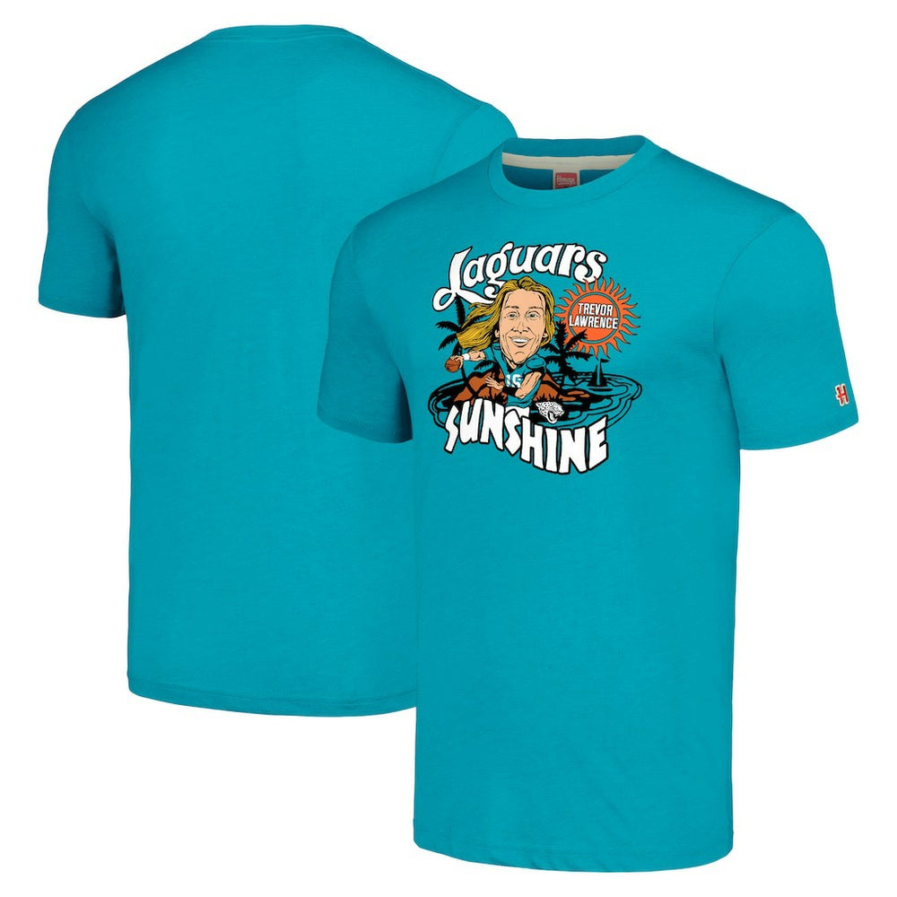 Trevor Lawrence Jacksonville Jaguars Homage Unisex Caricature Player Tri-Blend T-Shirt Teal | NFL
