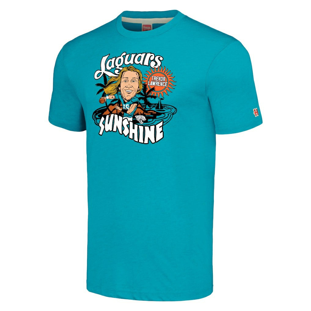 Trevor Lawrence Jacksonville Jaguars Homage Unisex Caricature Player Tri-Blend T-Shirt Teal | NFL