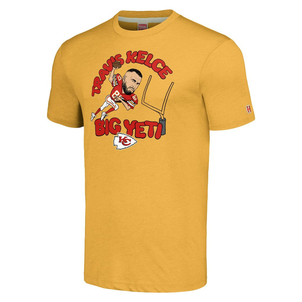 Travis Kelce Kansas City Chiefs Homage Unisex Caricature Player Tri-Blend T-Shirt Gold | NFL