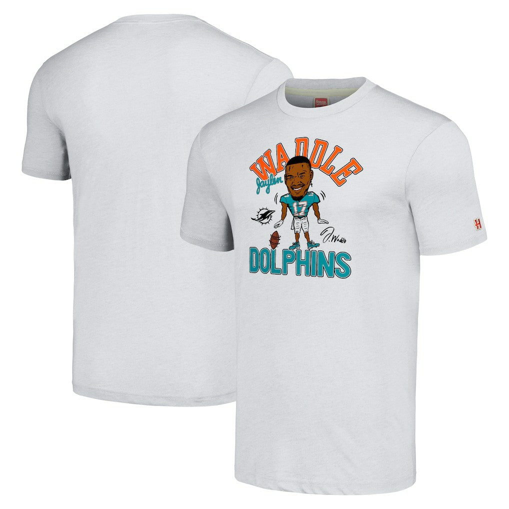 Jaylen Waddle Miami Dolphins Homage Unisex Caricature Player Tri-Blend T-Shirt Anthracite | NFL
