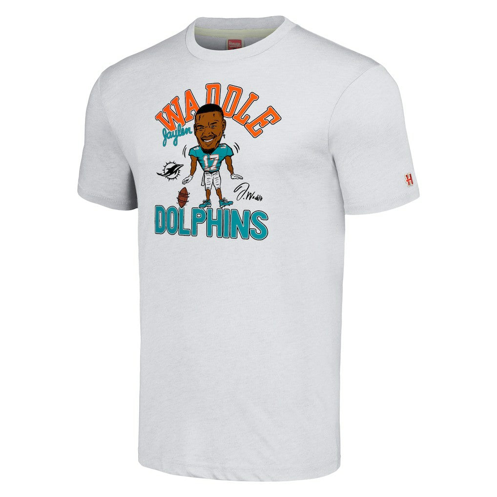 Jaylen Waddle Miami Dolphins Homage Unisex Caricature Player Tri-Blend T-Shirt Anthracite | NFL