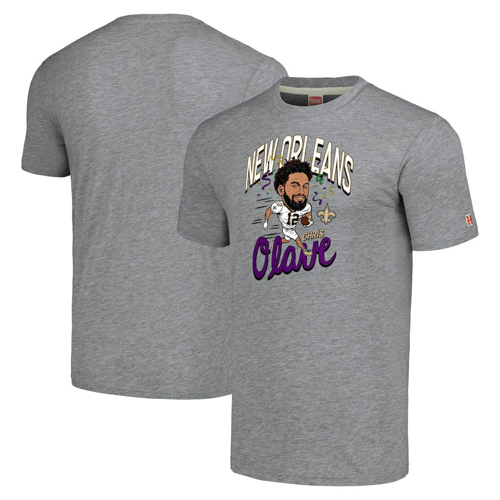 Chris Olave New Orleans Saints Homage Unisex Caricature Player Tri-Blend T-Shirt Gray | NFL