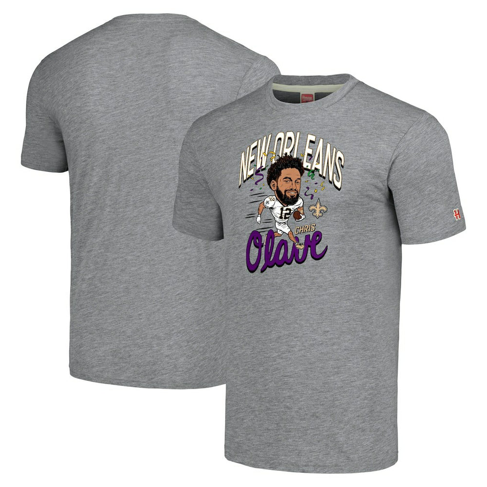 Chris Olave New Orleans Saints Homage Unisex Caricature Player Tri-Blend T-Shirt Gray | NFL