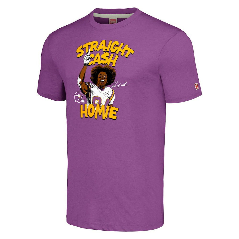 Randy Moss Minnesota Vikings Unisex Homage Caricature Retired Player Tri-Blend T-Shirt Heathered Purple | NFL