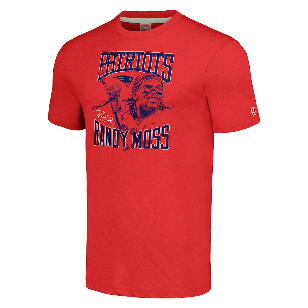 Randy Moss New England Patriots Homage Unisex Caricature Retired Player Tri-Blend T-Shirt Red | NFL