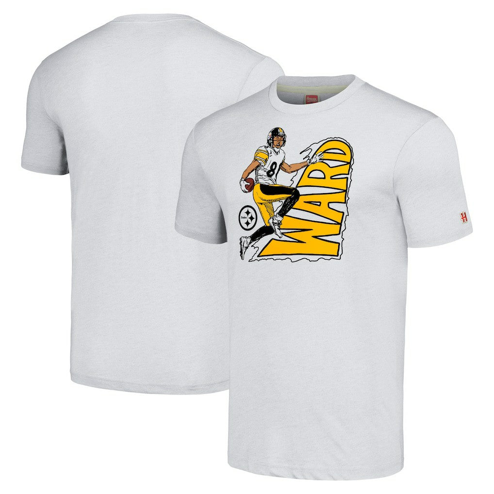 Hines Ward Pittsburgh Steelers Homage Unisex Caricature Retired Player Tri-Blend T-Shirt Ash | NFL
