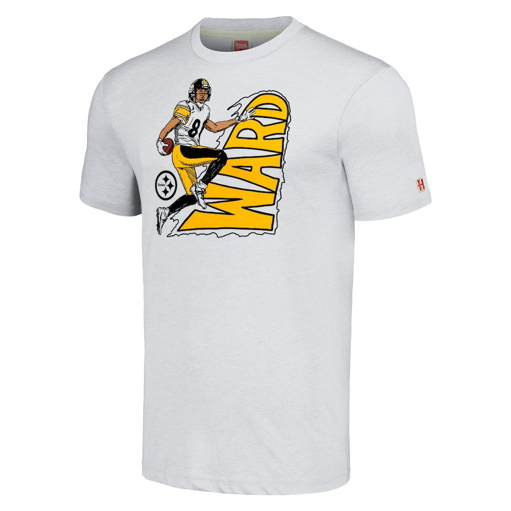 Hines Ward Pittsburgh Steelers Homage Unisex Caricature Retired Player Tri-Blend T-Shirt Ash | NFL