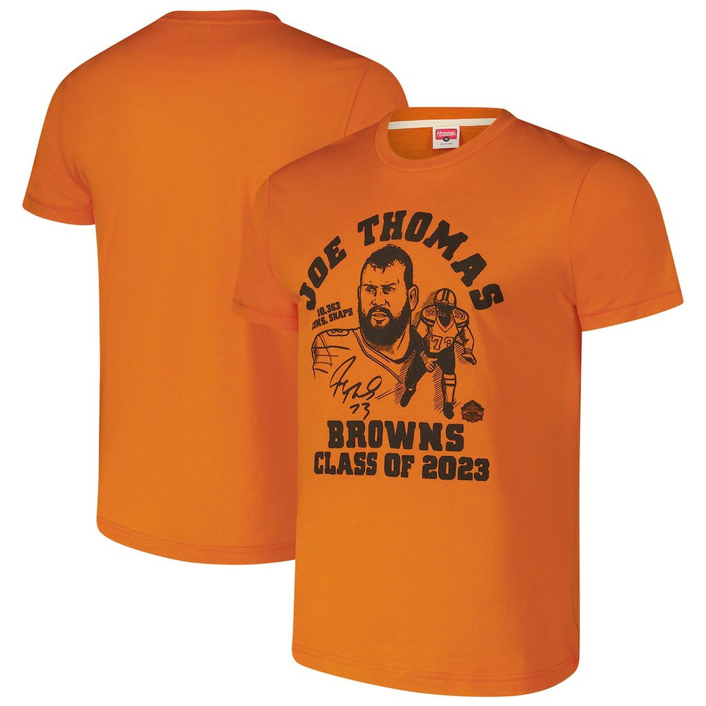 Joe Thomas Cleveland Browns Homage Unisex Caricature Retired Player Tri-Blend T-Shirt Orange | NFL
