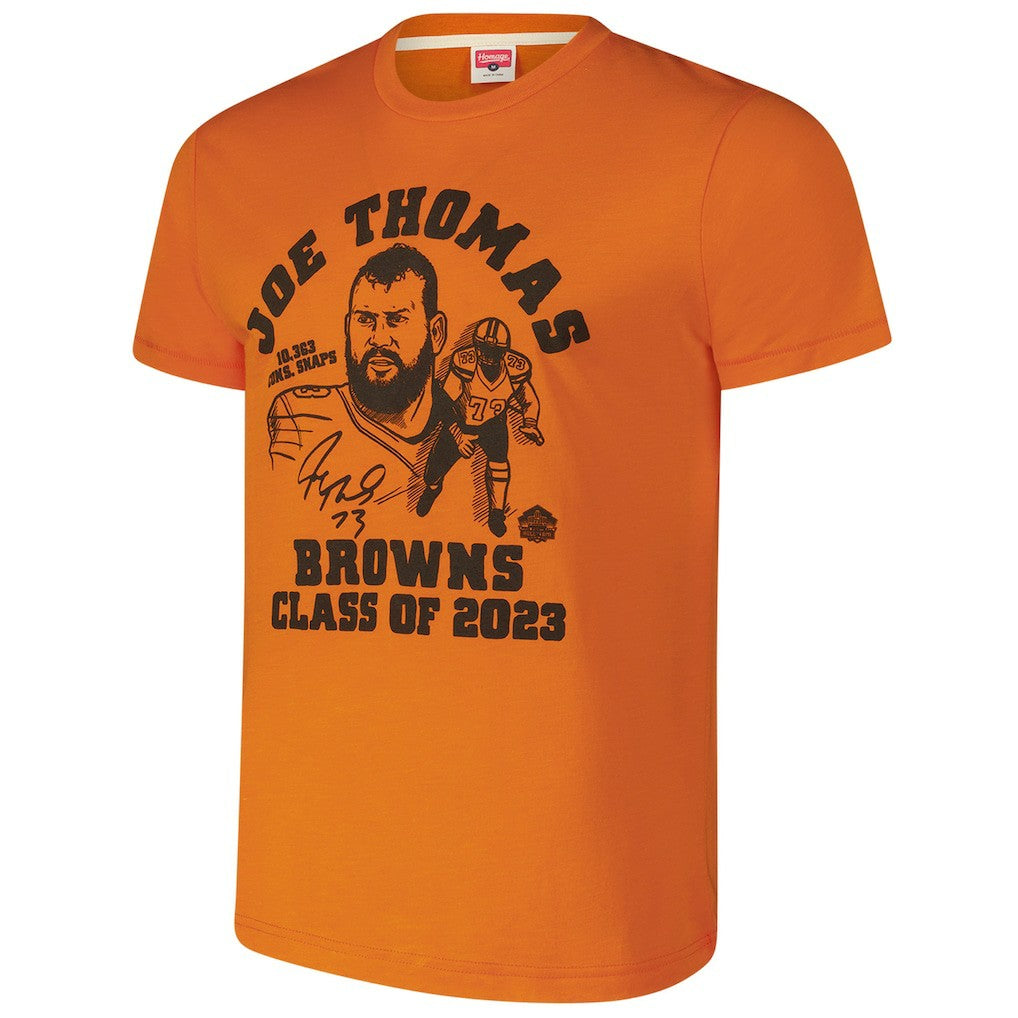 Joe Thomas Cleveland Browns Homage Unisex Caricature Retired Player Tri-Blend T-Shirt Orange | NFL