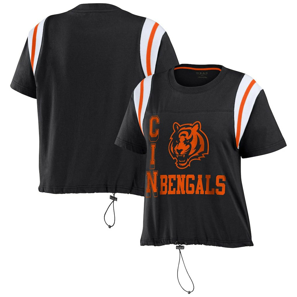 Cincinnati Bengals WEAR by Erin Andrews Women's Cinched Colorblock T-Shirt Black | NFL