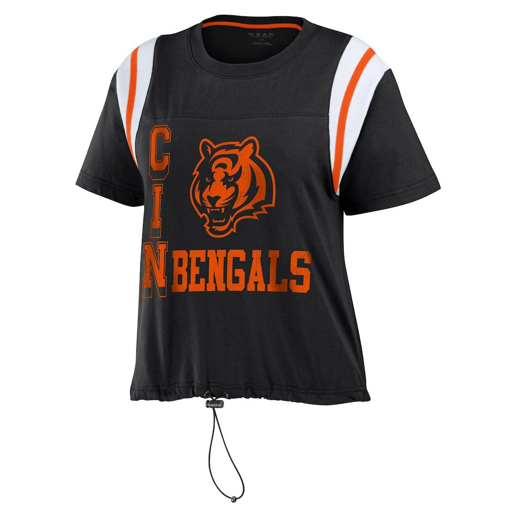 Cincinnati Bengals WEAR by Erin Andrews Women's Cinched Colorblock T-Shirt Black | NFL