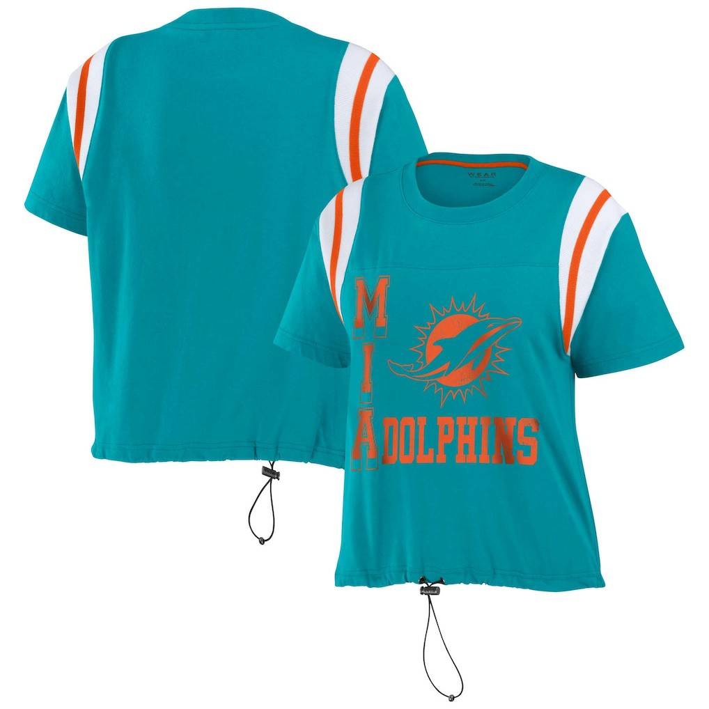 Miami Dolphins WEAR by Erin Andrews Women's Cinched Colorblock T-Shirt Aqua | NFL