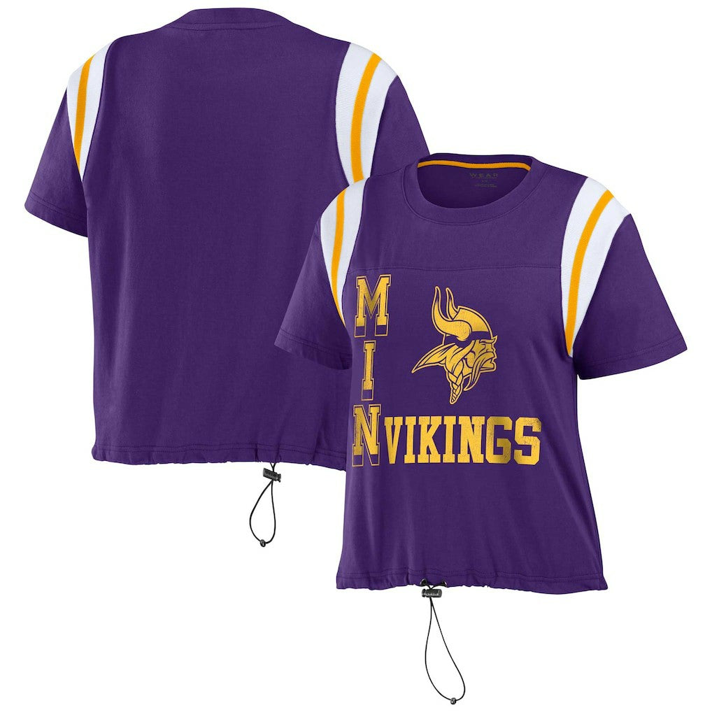 Minnesota Vikings WEAR by Erin Andrews Women's Cinched Colorblock T-Shirt Purple | NFL