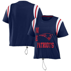New England Patriots WEAR by Erin Andrews Women's Cinched Colorblock T-Shirt Navy | NFL