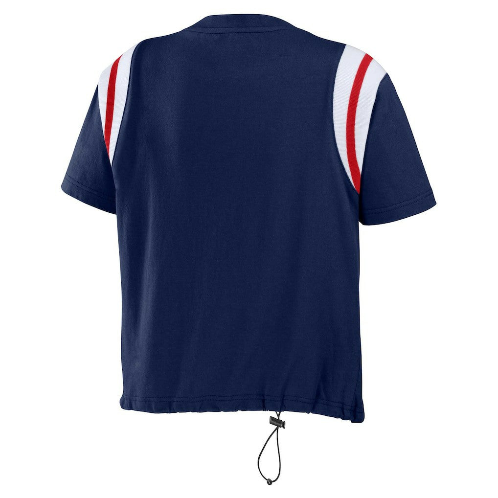 New England Patriots WEAR by Erin Andrews Women's Cinched Colorblock T-Shirt Navy | NFL