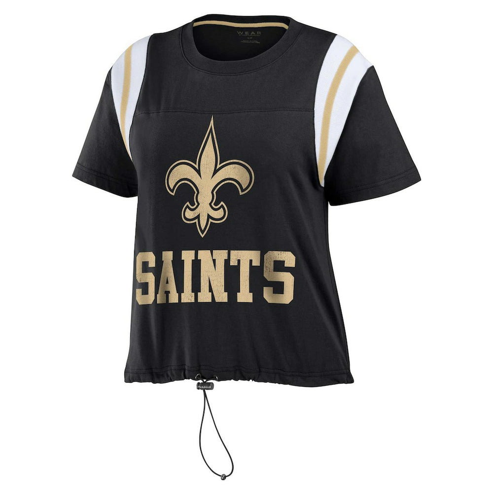New Orleans Saints WEAR by Erin Andrews Women's Cinched Colorblock T-Shirt Black | NFL